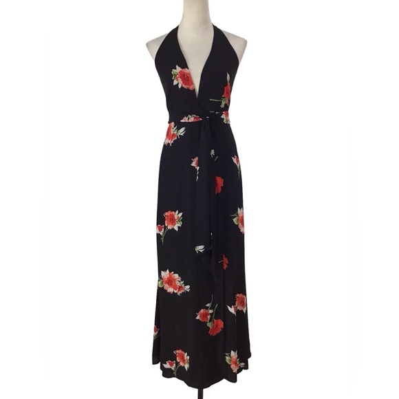 Leith Floral Halter Wrap Maxi Dress Size Small - Picture 2 of 9
